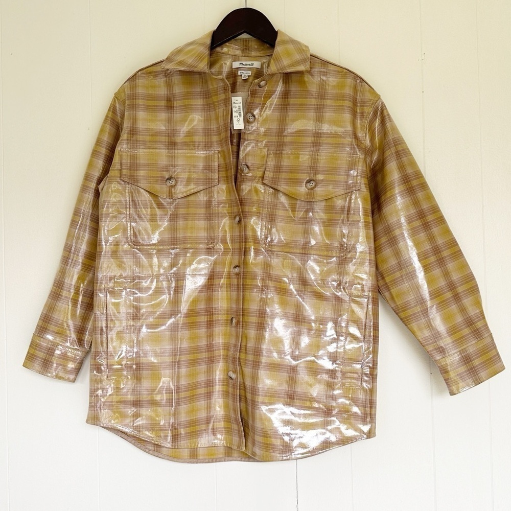 NWT MADEWELL Laminated Superoversized Shirt-Jacket in Yarn Dyed Plaid XS
